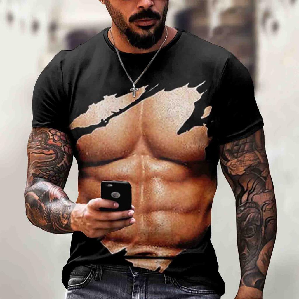 Men's Short Sleeve Muscle 3d T-shirt Abdominal Muscle Casual Pullover Short Sleeve Top