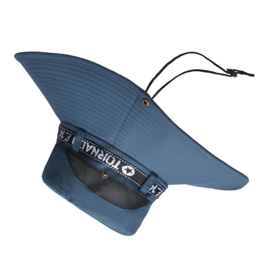 Fishing Hat Breathable Cotton Polyester Large Brim Breathable Sun Hat for Men Summer Mountain Climbing Navy