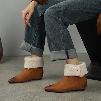 Мода 2024 Зимние Женские Сапоги Женская Обувь Круглый Носок Массивный Каблук Короткие Ботинки Женские Шерстяные Снежные Сапоги Увеличивающая Рост Современная Обувь