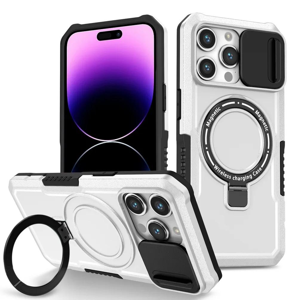 Чехол Magsafe с магнитной адсорбцией для iPhone 15 Pro Max iPhone14 Plus 13 Pro 12 11 Pro, металлический держатель, выдвижная защитная крышка для камеры