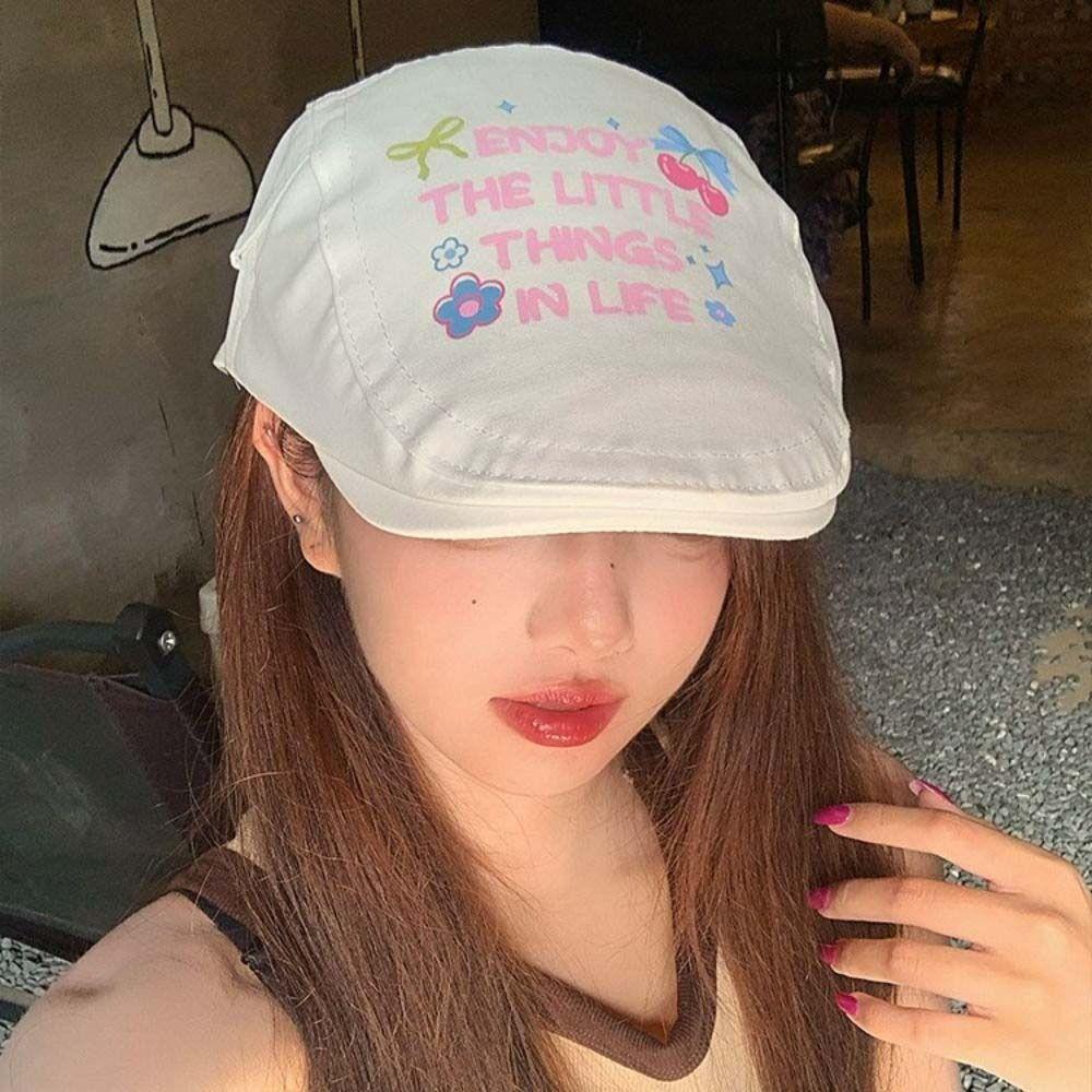 Вишневый берет Y2k Винтажная шляпа художника Индивидуальная граффити Кепка вперед Унисекс