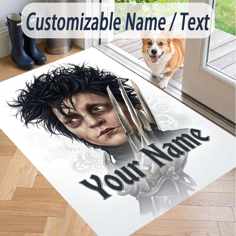 Custom Text Edward Scissorhands Pattern Floor Rug Soft Indoor Carpet Mat Living Room Bedroom