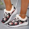 Fashion Winter New Casual Sports Shoes Women's Fashion Round Head Front Lace-up Printed Thick Warm Soft Bottom Low Top Shoes
