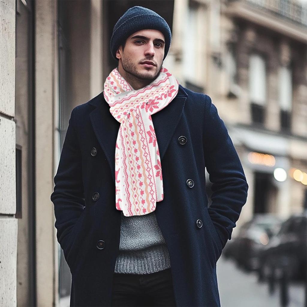 Розовый флисовый шарф с рождественским узором для девочек