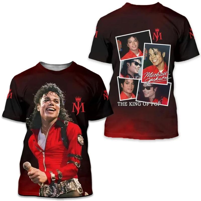 2026 New Michael Jackson King of Pop Print T-Shirt Red Black 3D Graphic Short Sleeve Tee Casual Streetwear for Music Fans