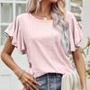 Свободная женская футболка с рукавом-бабочкой 2023 года, летние однотонные повседневные футболки с оборками, женская мода, футболки с круглым вырезом, топы 25978
