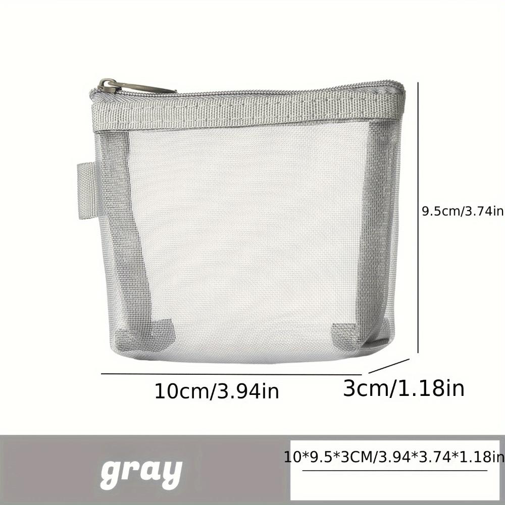 Transparent Mesh Pocket, Simple Nylon Storage Bag, Earphone Charging Cable Zipper Storage Bag, Red Mouth Cosmetic Storage Bag