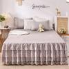 Solid Princess 3 Layers Bed Skirt Non-slip Mattress Cover Lace Ruffled Bed Skirt Bedsheet Bedroom Bed Cover Bed Skirt Bedspread