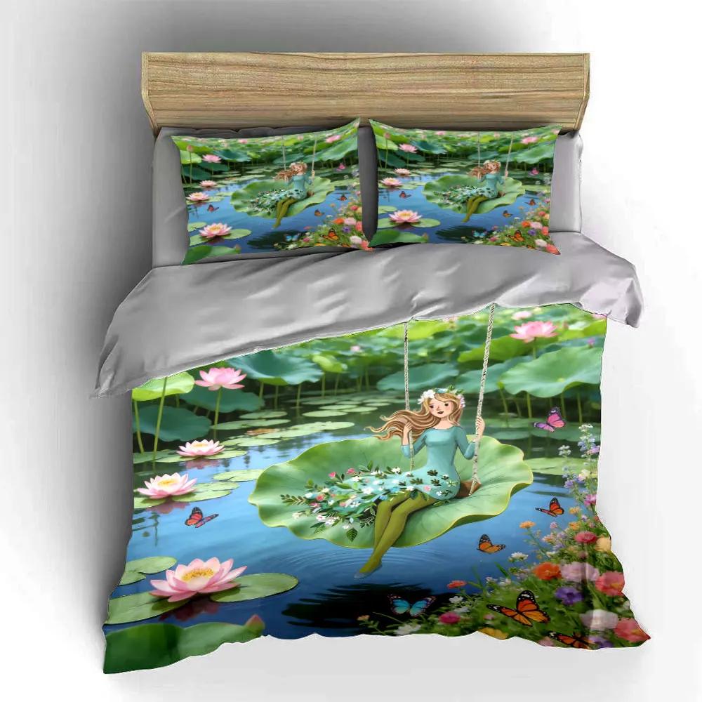 Fairy Garden Decor Set Soft Comfortable Duvet Cover Bedding Set Included 1*Duvet Cover & 2*Pillowcases gift