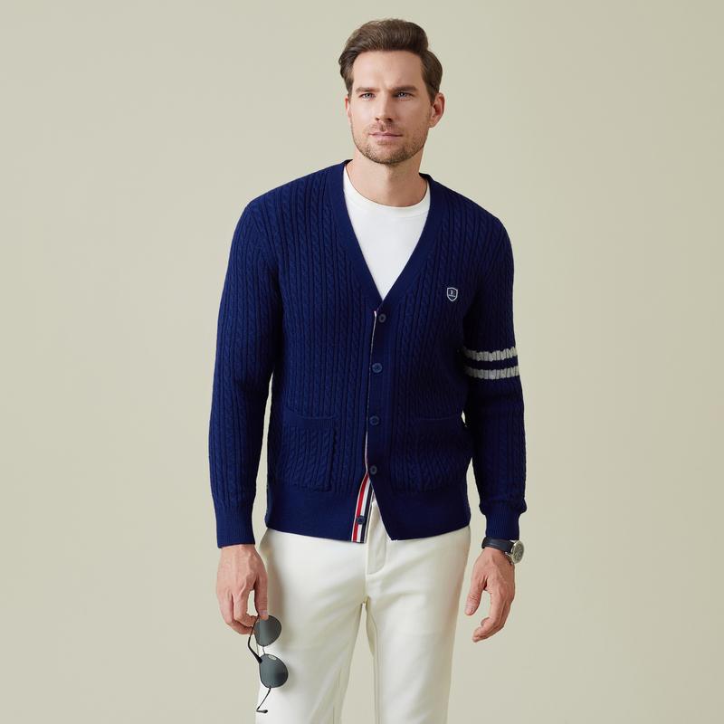 Shutan Wool Men's Twisted Flower Knitted Sweater Cardigan