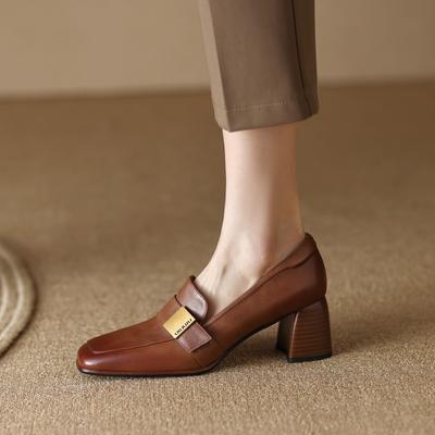 Французские кожаные туфли-одиночки женские универсальные туфли на высоком квадратном каблуке женские повседневные туфли на толстом каблуке в стиле ретро в британском стиле