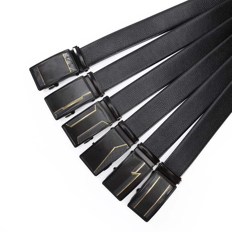 Мужской ремень с узором личи для бизнеса и отдыха с автоматической пряжкой для уличной одежды, кожаные аксессуары
