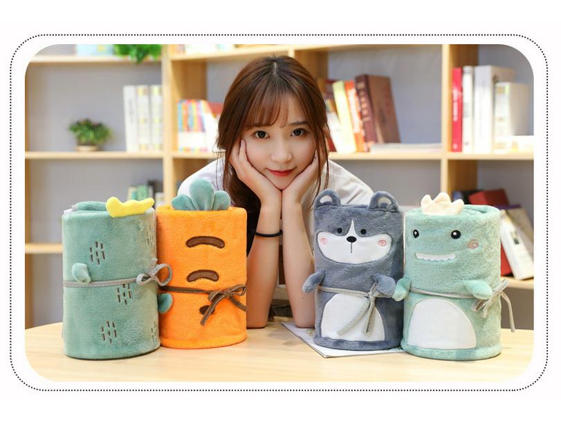 Портативное фланелевое одеяло с изображением мультяшных животных и фруктовым узором для дома или офиса