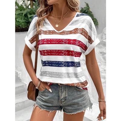 Модная женская футболка с V-образным вырезом, летняя уличная модная футболка с коротким рукавом, большой размер, свободная женская одежда, уменьшающая возраст, удобная