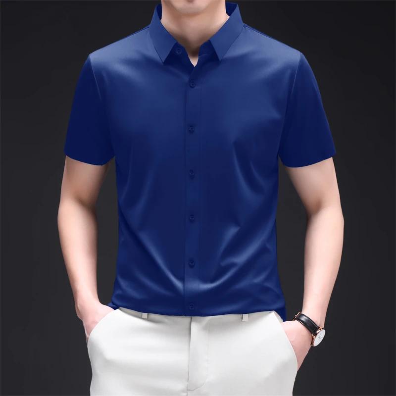 Новая мужская рубашка business casual с коротким рукавом, однотонная, устойчивая к складкам, не мнется, удобная, для любого сезона, универсальный топ