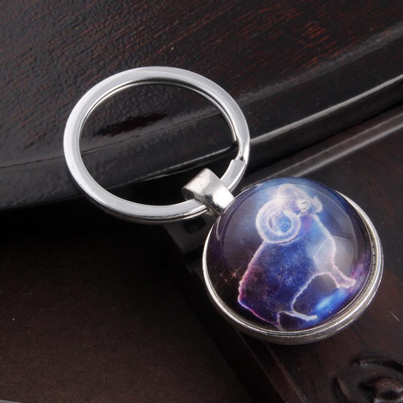 Светящийся брелок с кристаллами Скорпиона и Девы: Металлический брелок с двухсторонней стеклянной подвеской