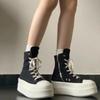 Women High-top Canvas Sneakers Black Zipper Lace Up Casual Shoes Thick Bottom Sneakers Women Large Size Chaussure Femme D56