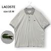 Б/у LACOSTE Поло-рубашка с пуговицами из ракушек, модель к 90-летию, Токио, 100% хлопок, короткий рукав, воротник, серый, серый, белый, белый, с узором в полоску, размер L