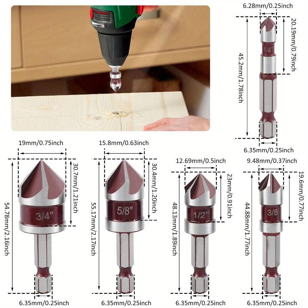 Hex Shank Chamfer Drill Bit Hole Opener Chamfering Tool Drill Bit Set  Carpentry Power Tool