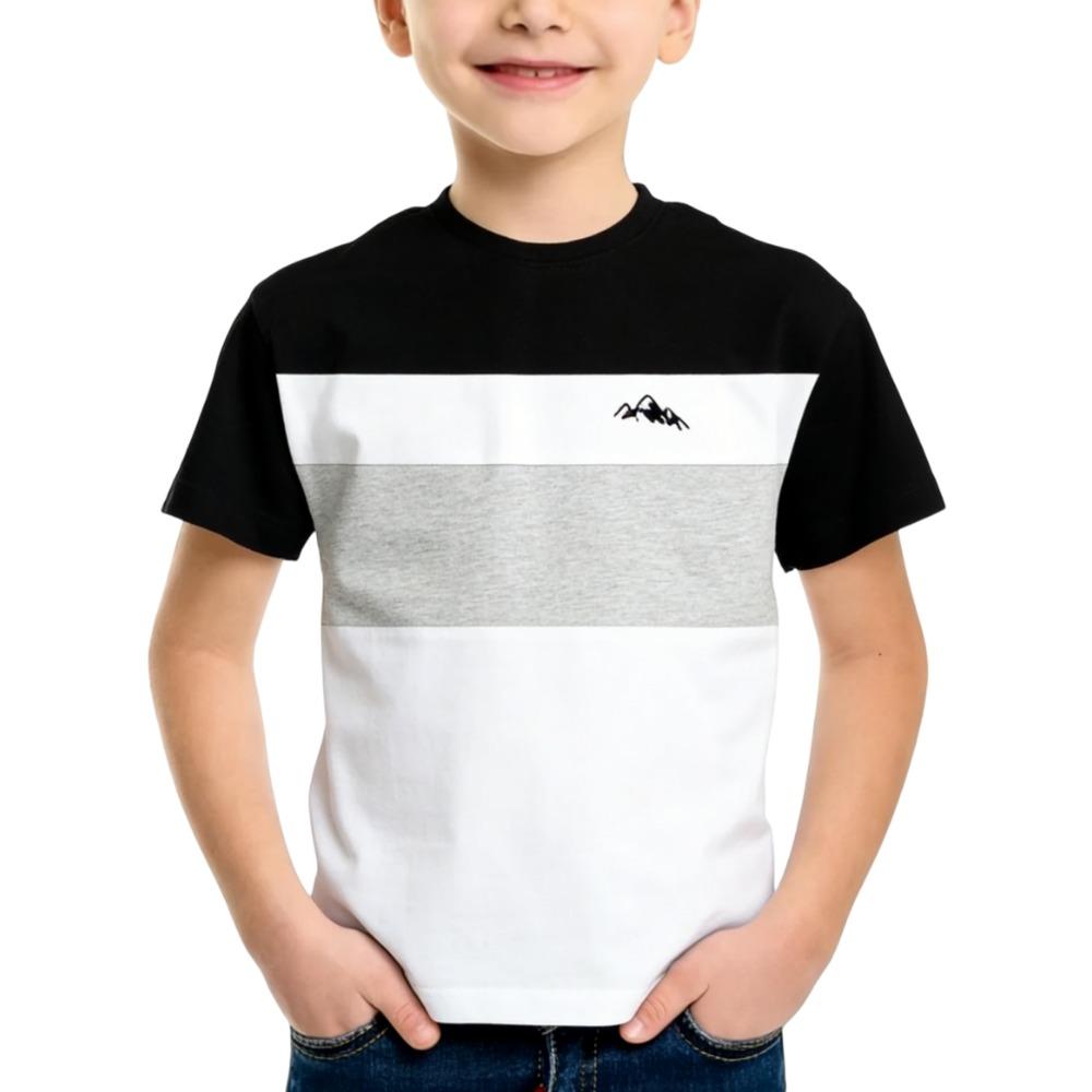 New Striped Short-sleeve T-shirt for Boys and Girls, Summer Colour-block Casual Top, Versatile Basic Shirt for Older Children