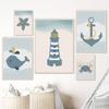 Crab Whale Starfish Anchor Sailboat Lighthouse Nursery Posters Prints Canvas Painting Wall Art Pictures Kids Room Home Decor