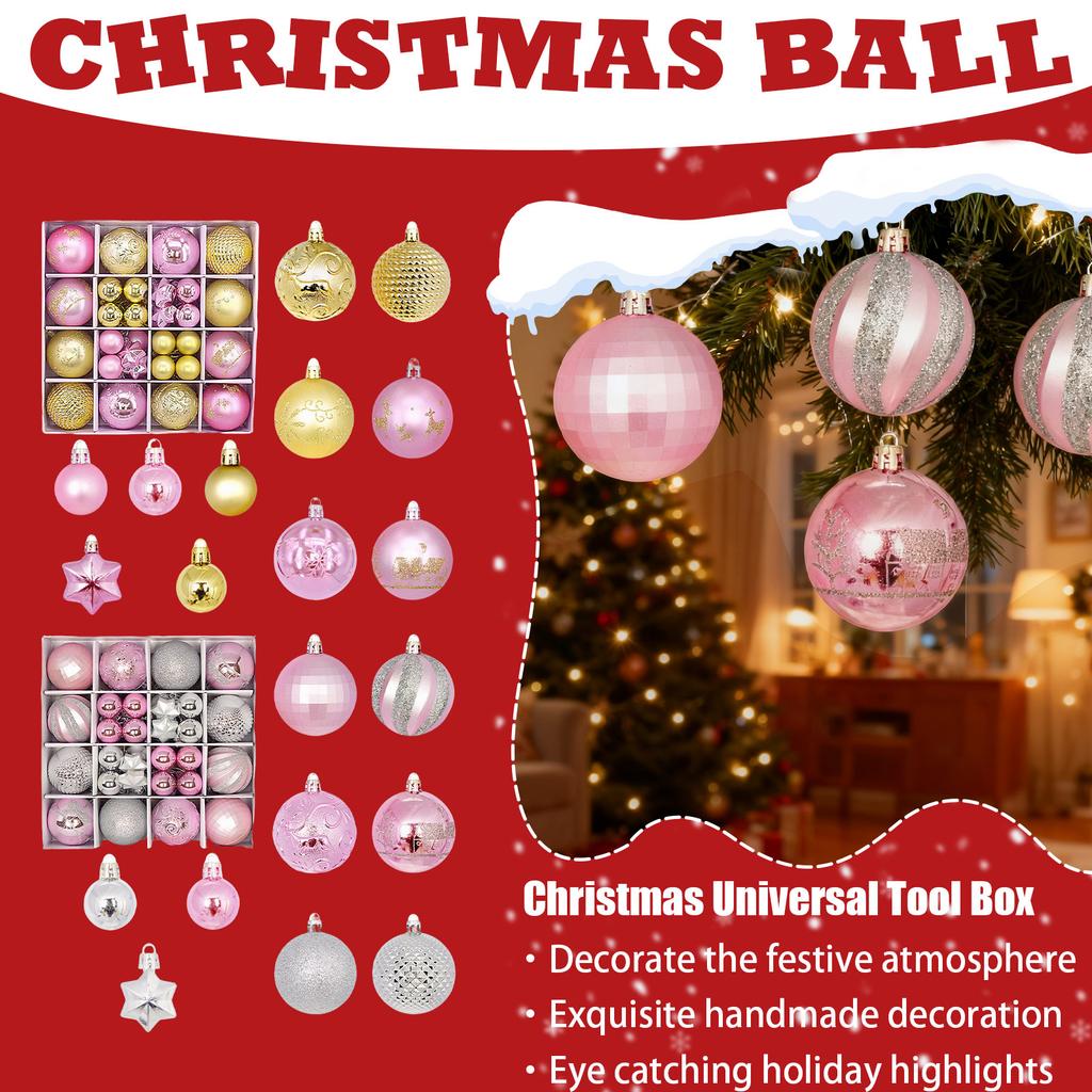 New Christmas Ball Decoration Gift Box Set Painted Electroplated 44pcs Round Ball Special-shaped Christmas Ball Pendant