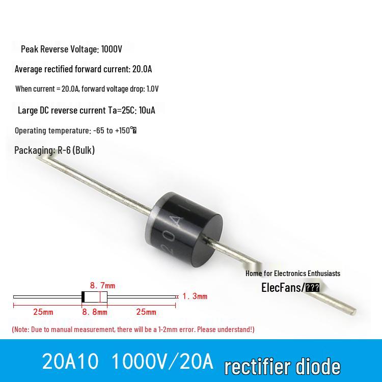Plug-in Diode Switch/Rectifiers 1N4007, 5408, 1N5819, 1N4148, 5822, 6A10, 10A10