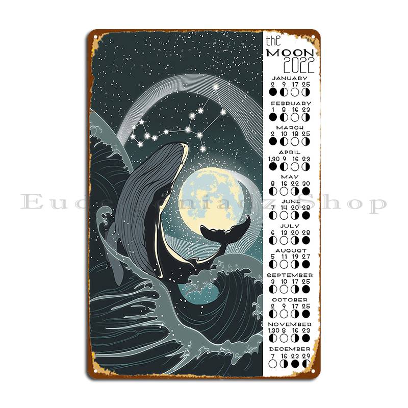 Moon Calendar 2022 Lunar Calendar 2022 Est Moon Phase Calendar Metal Plaque Poster Designs Designing Wall Plaque Tin Sign Poster