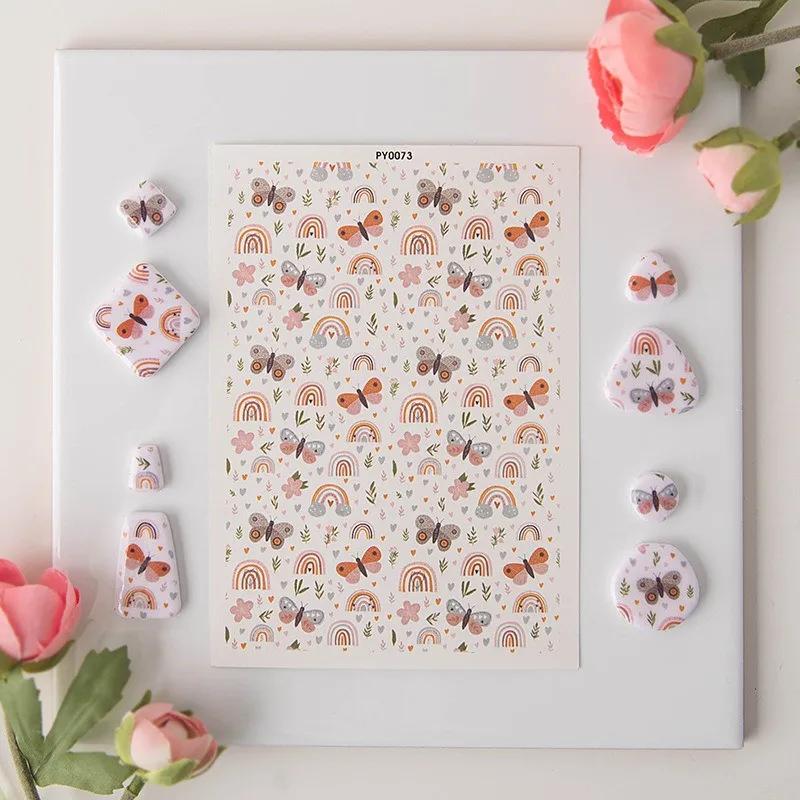 Bohemian Style Rainbow Heart Butterfly Polymer Clay Special Watercolor Transfer Paper Soft Pottery Earring Jewelry Coloring Tool