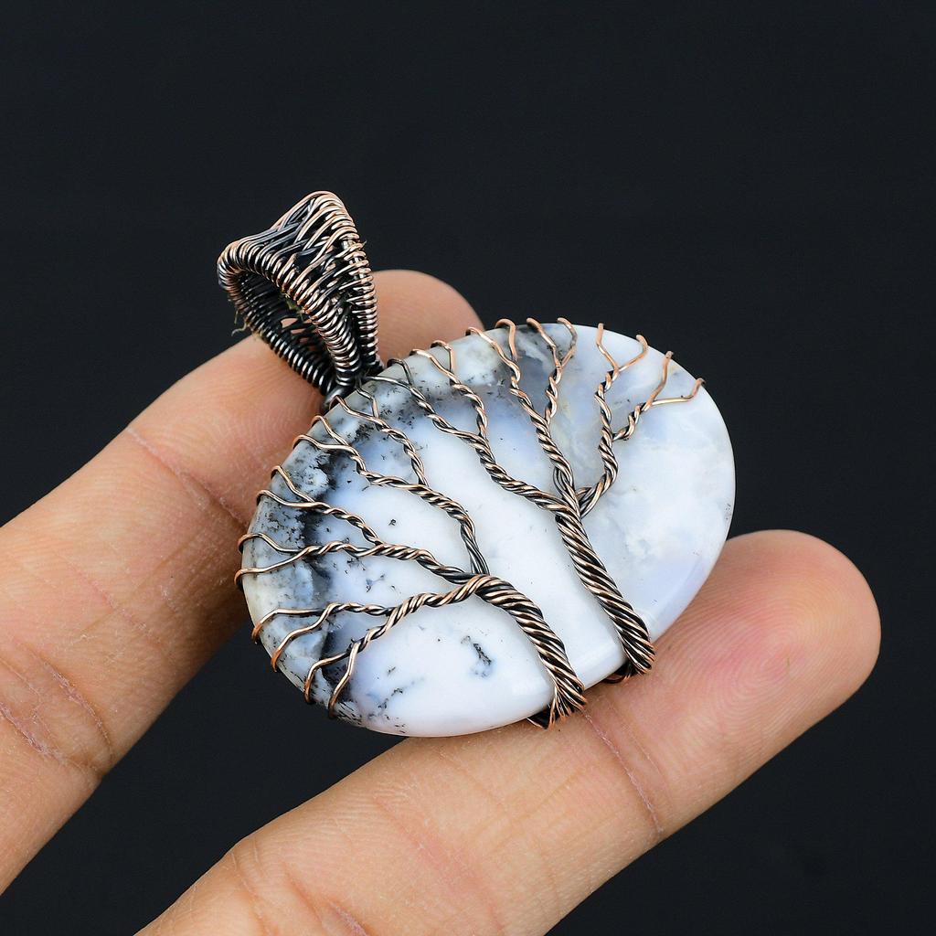 Double Tree Of Life Dendrite Opal Gemstone Copper Wire Wrap Handmade Pendant Jewelry Indian Jewelry For Her