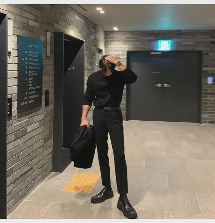 Men's Loose Fit Half Turtleneck Sweater: Korean Style, Solid Color, Knit, Long Sleeve, Autumn/Winter Top.