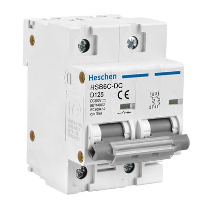 DC Миниатюрный автоматический выключатель Heschen, HSB6C-DC, 2-полюсный, DC500V 125A, для контроллеров солнечных панелей, монтаж на 35-мм DIN-рейку, для солнечных фотоэлектрических систем