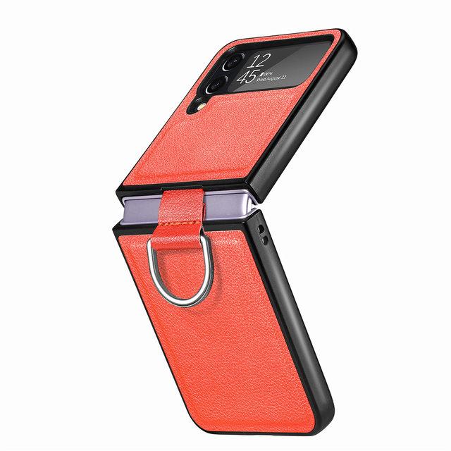 Легкий тонкий кожаный чехол для мобильного телефона Samsung Galaxy Z Flip 4 5g Flip4 Flip 3 Flip3, противоскользящий чехол с кольцевым держателем