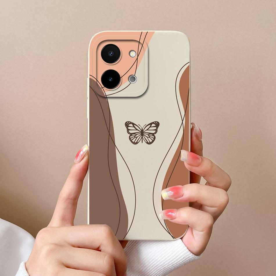 Чехол для Vivo Y28 Y28S Простой с бабочкой Высококачественная задняя крышка из жидкого силикона для Vivo Y 28 4G 5G Полная защита корпуса телефона