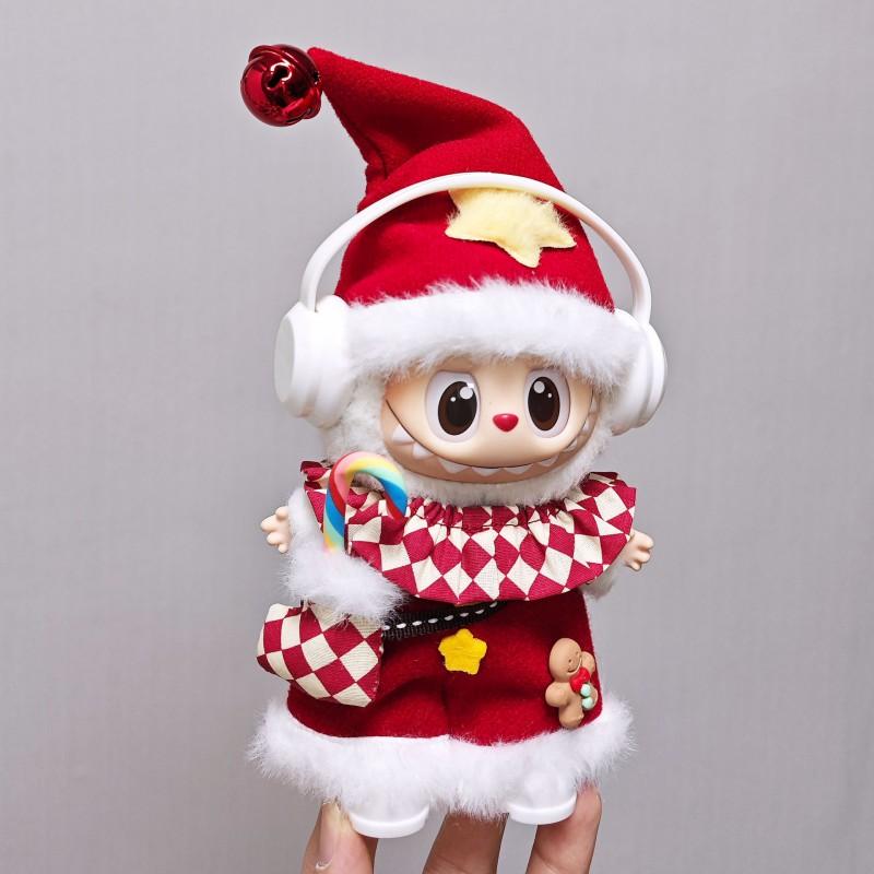 Labubu Doll Outfit Set 17cm Christmas New Costume 6pcs Hat Scarf Bag Pants Shoes Collectible Figure