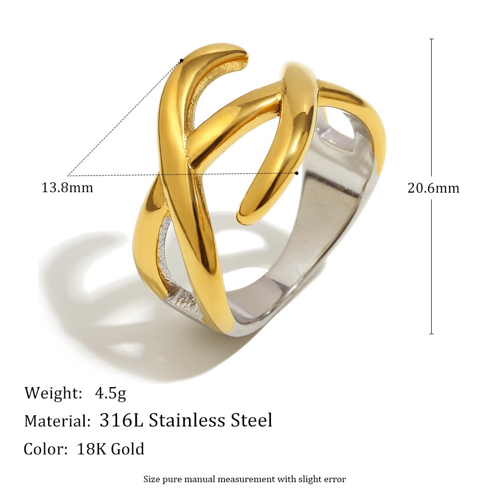 MamacitaSlay 316L Stainless Steel Two Tone Cross Line Ring Party Creative Waterproof Jewelry Women's Charm Unique Ring 2025 Gift