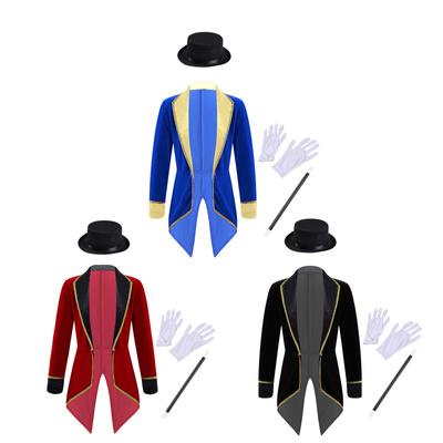 Детский костюм фокусника на Хэллоуин, смокинг с длинным рукавом для циркового инспектора манежа, куртка, пальто для мальчиков и девочек, карнавальный наряд для вечеринки