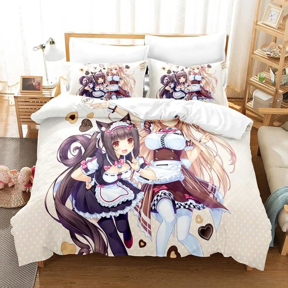 Каваий комплект постельного белья Nekopara Односпальный Полуторный Двуспальный Кинг-сайз Комплект для кровати Взрослый Детский Спальня Комплекты пододеяльников Аниме постельное белье Кровать