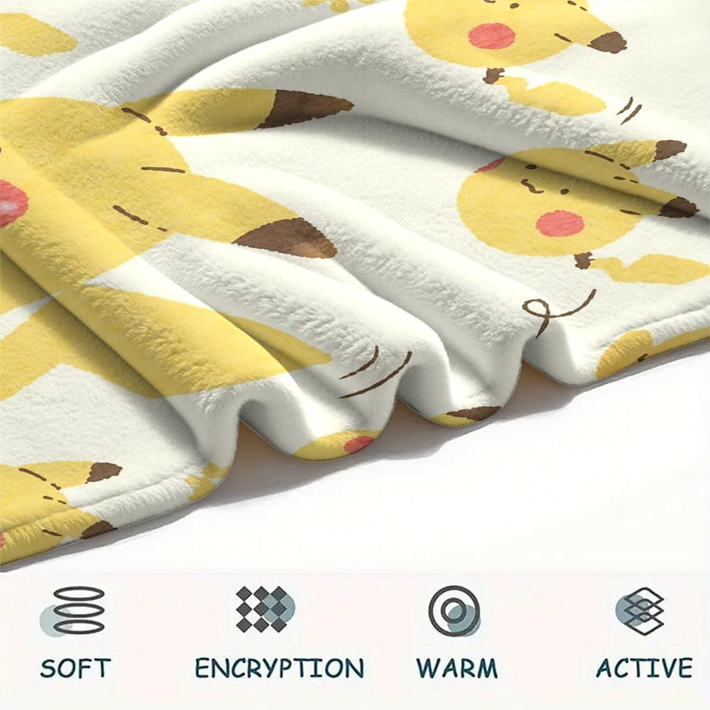 Yellow-background Pikachu Print Flannel Blanket, High quality Comfortable for All Seasons, Home Decor, Warmth and Comfort
