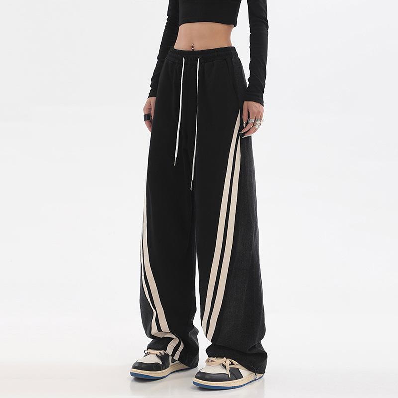 Women's Pant Spliced Jeans High Street Loose Wide Leg Trousers Tide Autumn Street Dance Sports Casual Trousers