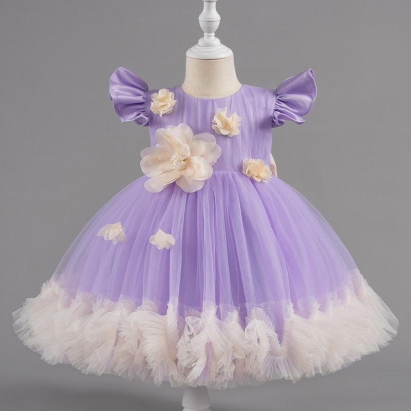 Girls' Baby Sleeveless Dress Short Princess Flower Pink Performance Flying Sleeve Toddler Children's Day Evening Dresses