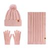 Winter Hat Scarf Gloves Set for Women Fleece Lined Pom Pom Skull Cap Long Scarf And Gloves Set Warm Knit 3 Pcs Set for Cold Weather