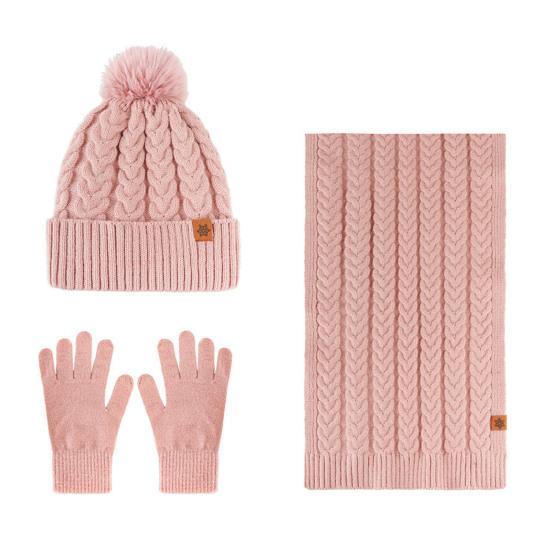 Зимний комплект шапка, шарф, перчатки для женщин, флисовая подкладка, шапка-бини с помпоном, длинный шарф