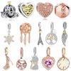 Fashion Rose Gold Tree Feather Heart Charms Beads Fit Original Bracelet Women 925 Sterling Silver Jewelry Accessories
