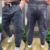 Harajuku Stretch Korea Streetwear Loose Solid Denim Jeans Elastic Waist for Men Spring Summer Plus Size 7XL 8XL Casual Pants