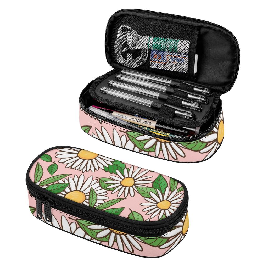Stationery Pencil Case Practical 300D Polyester Zipper Closure with Main Pocket Mesh Layer and Removable Pen Divider for Students