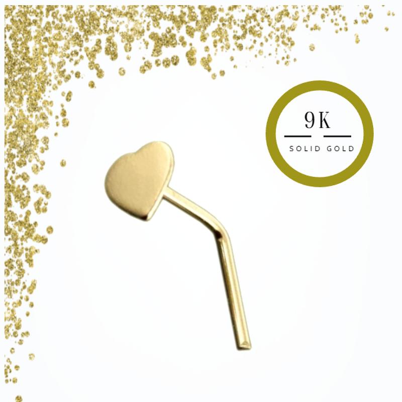 KODY PIERCING 9K Gold L-Shaped Heart Nose Stud - Quality Piercing
