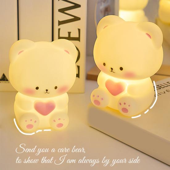 Мультяшный медведь Ночной светильник Мягкий свет без мерцания Питание от батареек Мягкий силиконовый