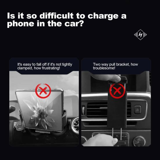 Wireless Car Charger 15W Fast Charging Phone Holder Auto Rotating Phone