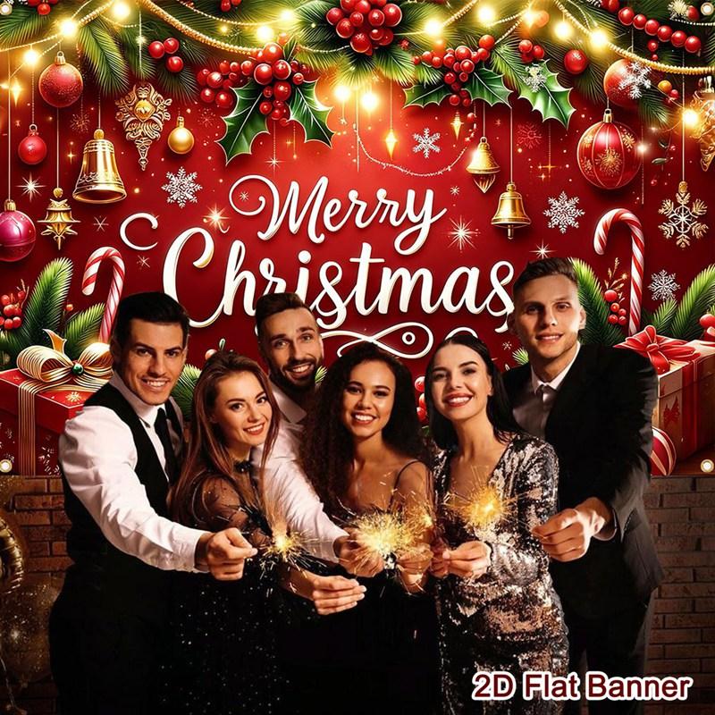 Christmas Polyester Background Gift Box Print for Holiday Welcoming Decor Festive Supplies Xmas Decoration Two Size Are